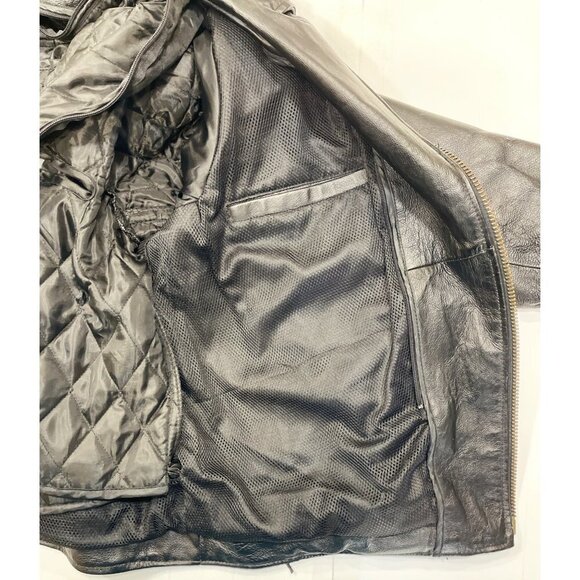 Vintage 90s-y2K Leather Biker Jacket w/Eagle "Live to Ride" Black Zip Out Liner‎ - Picture 9 of 16